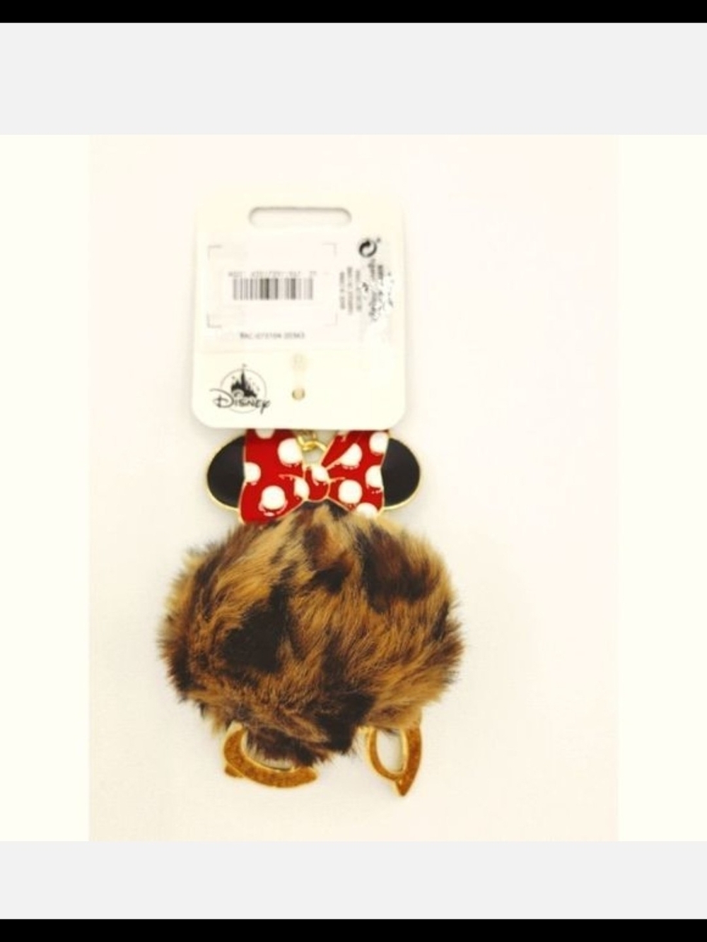 Disney Minnie Mouse Faux Fur Pom Pom Keychain - Brown & Red Bow
